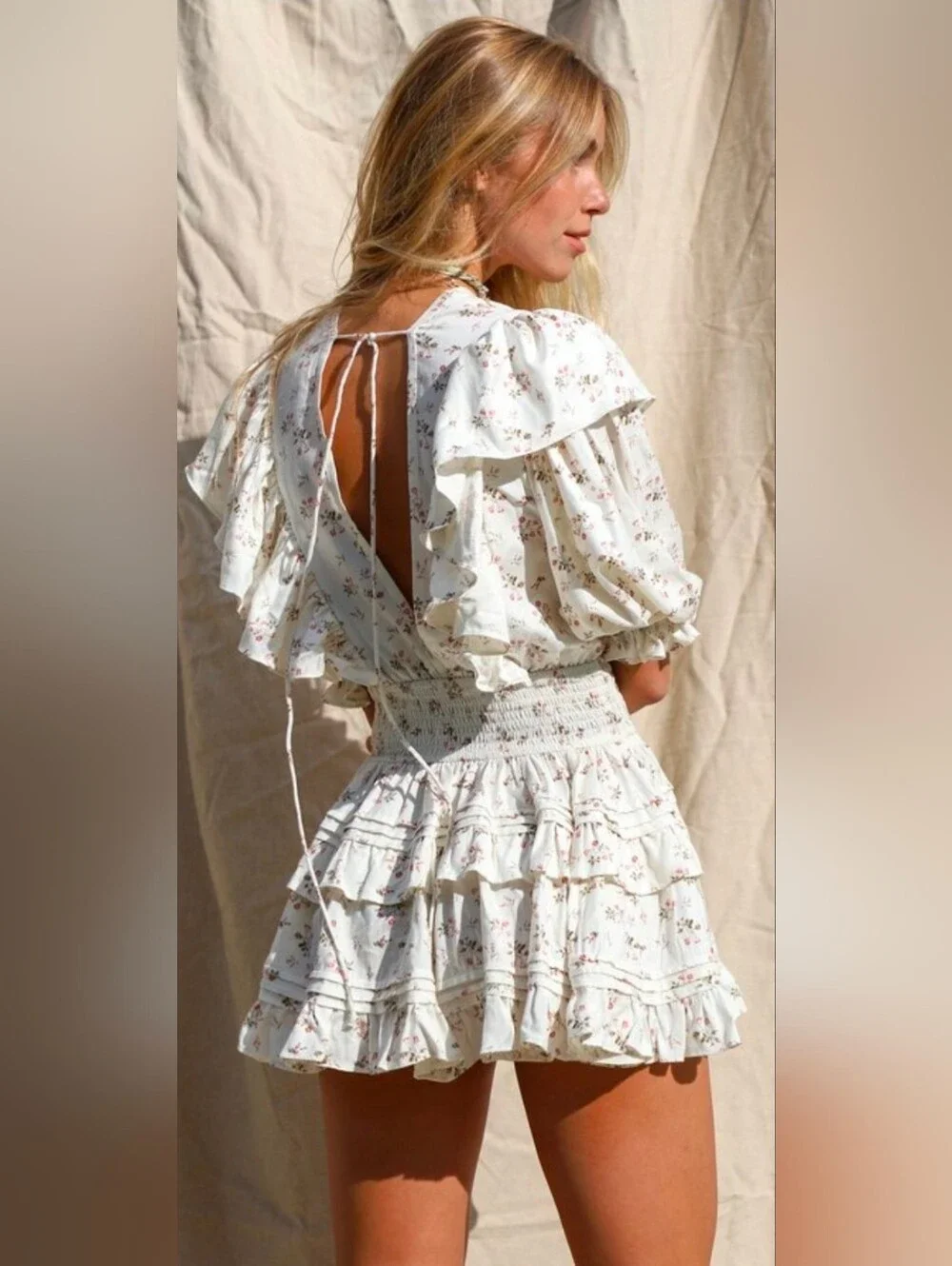 Jen's Pirate Booty Winter White Floral Print Petit Mini Dress - Picture 2 of 7